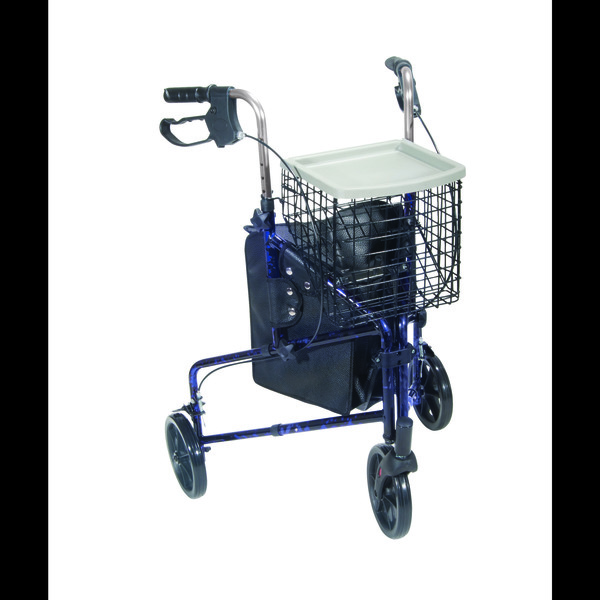 Drive Medical 3 Wheel Rollator w/ Basket Tray & Pouch, Flame Blue 10289bl